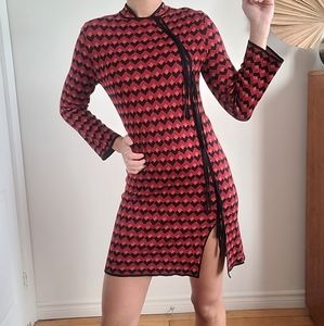 ZARA FUN RETRO STYLE GEOMETRIC PRINT KNIT DRESS WITH FRINGES
